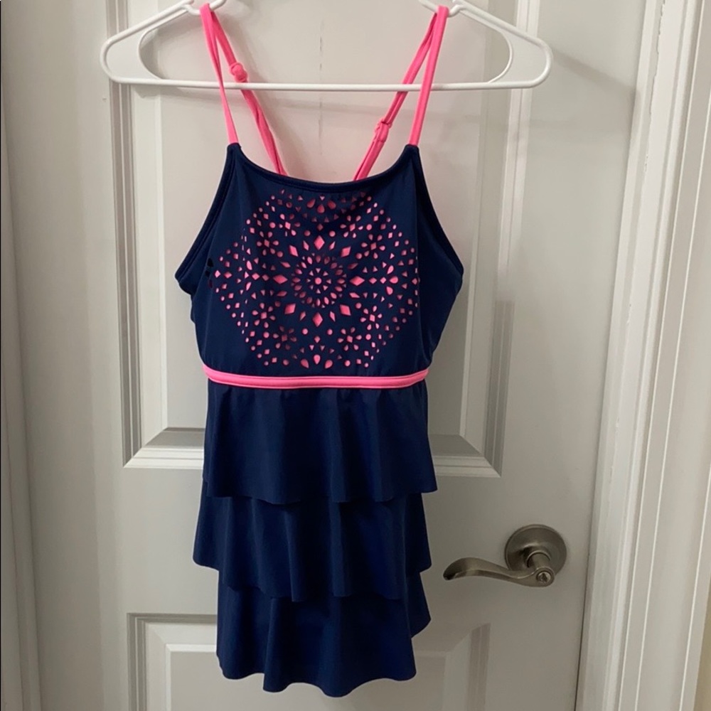 blue and pink tankini